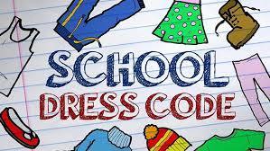 Graphic featuring the words School Dress Code surrounded by illustrations of colorful clothing items